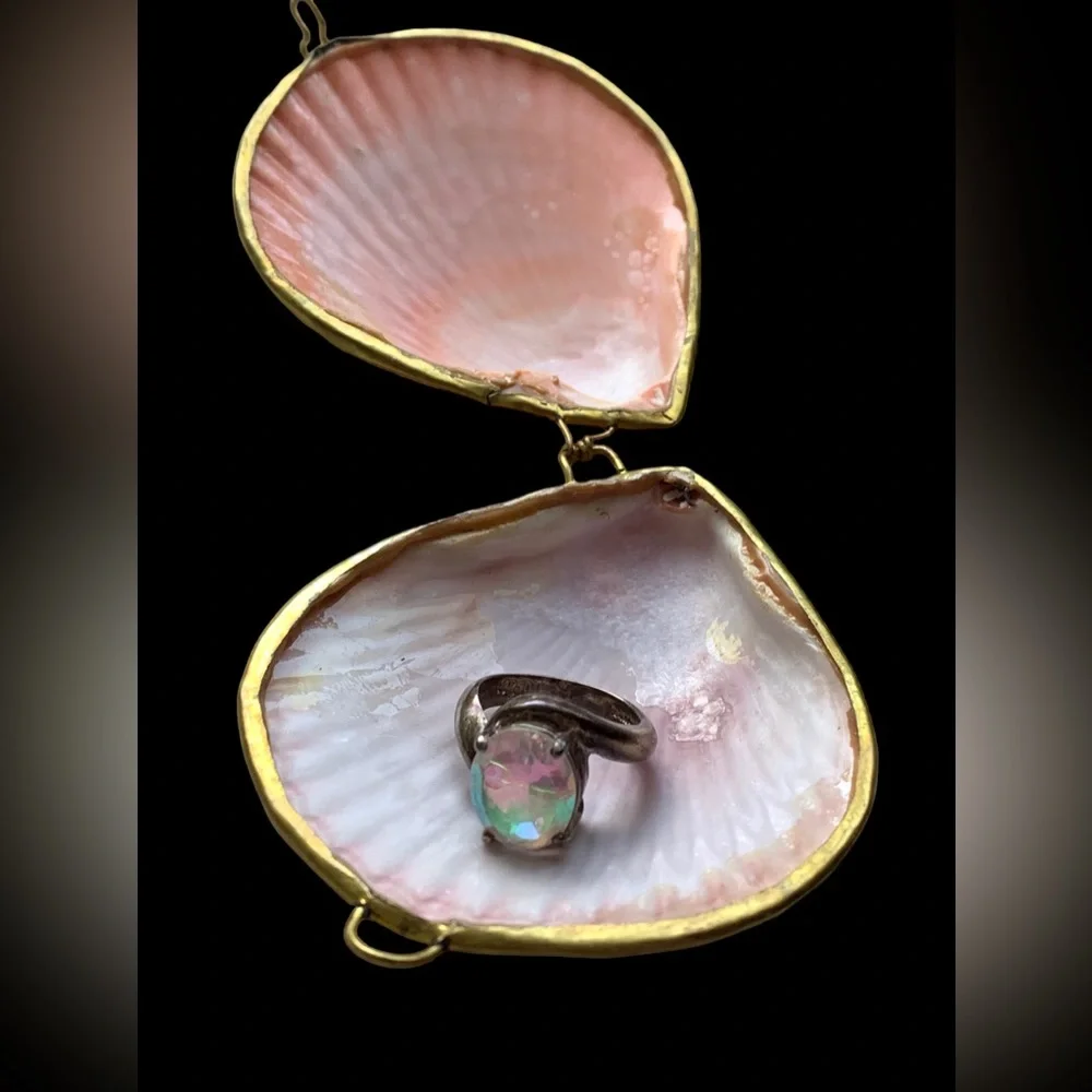 New Two’s Company Real Sea Shell Sunset Colors Ring Holder Pill Box Trinket - Picture 2 of 7